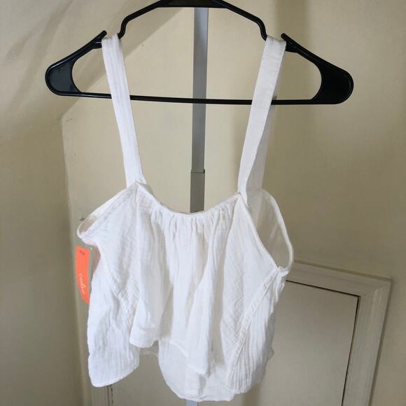 Colsie NWT Women's Cream White Textured Cotton Flowy Button Down Tank Top M - Picture 5 of 8